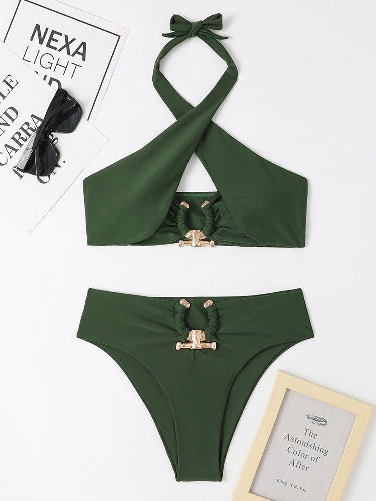 Women Seperated Swimwear Solid Color Cross Halter Sexy Bikini Swimsuit Bella Mia